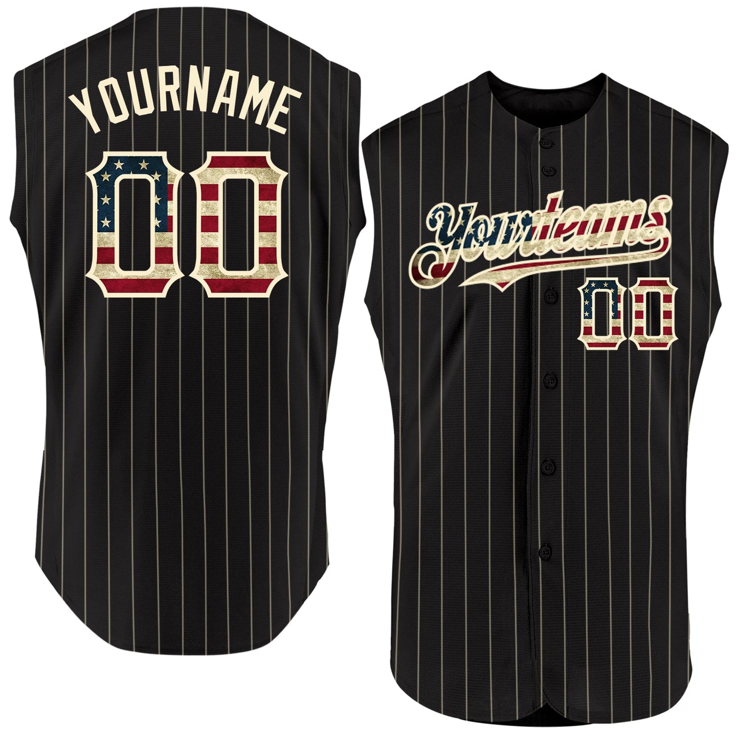 Custom Black Cream Pinstripe Vintage USA Flag Authentic Sleeveless Baseball Jersey T-Shirts, Hoodie, Sweatshirt (Image 1)