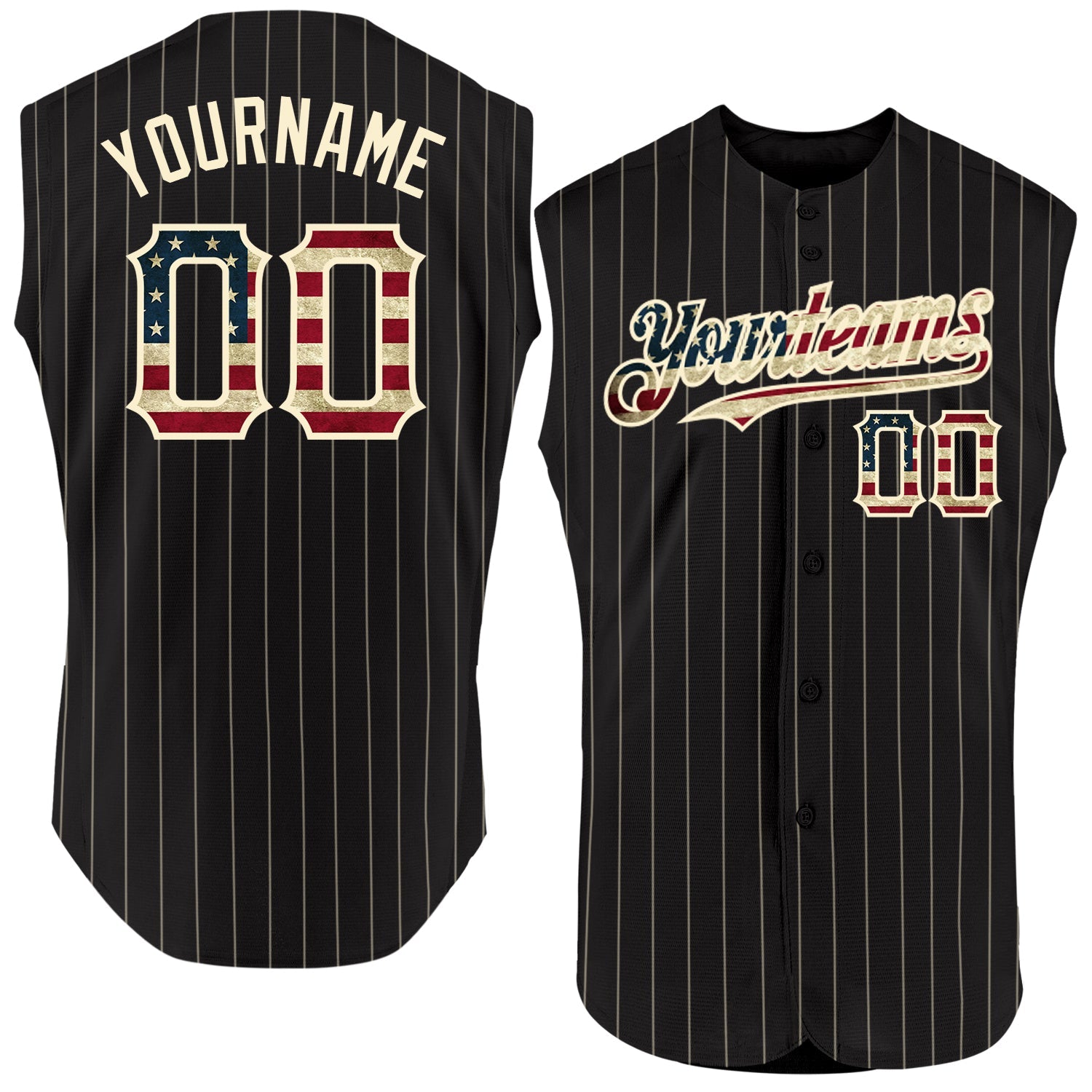 Custom Black Cream Pinstripe Vintage USA Flag Authentic Sleeveless Baseball Jersey T-Shirts, Hoodie, Sweatshirt (Image 1)
