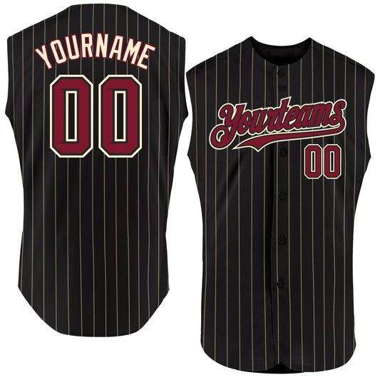 Custom Black Cream Pinstripe Crimson Authentic Sleeveless Baseball Jersey T-Shirts, Hoodie, Sweatshirt (Image 1)