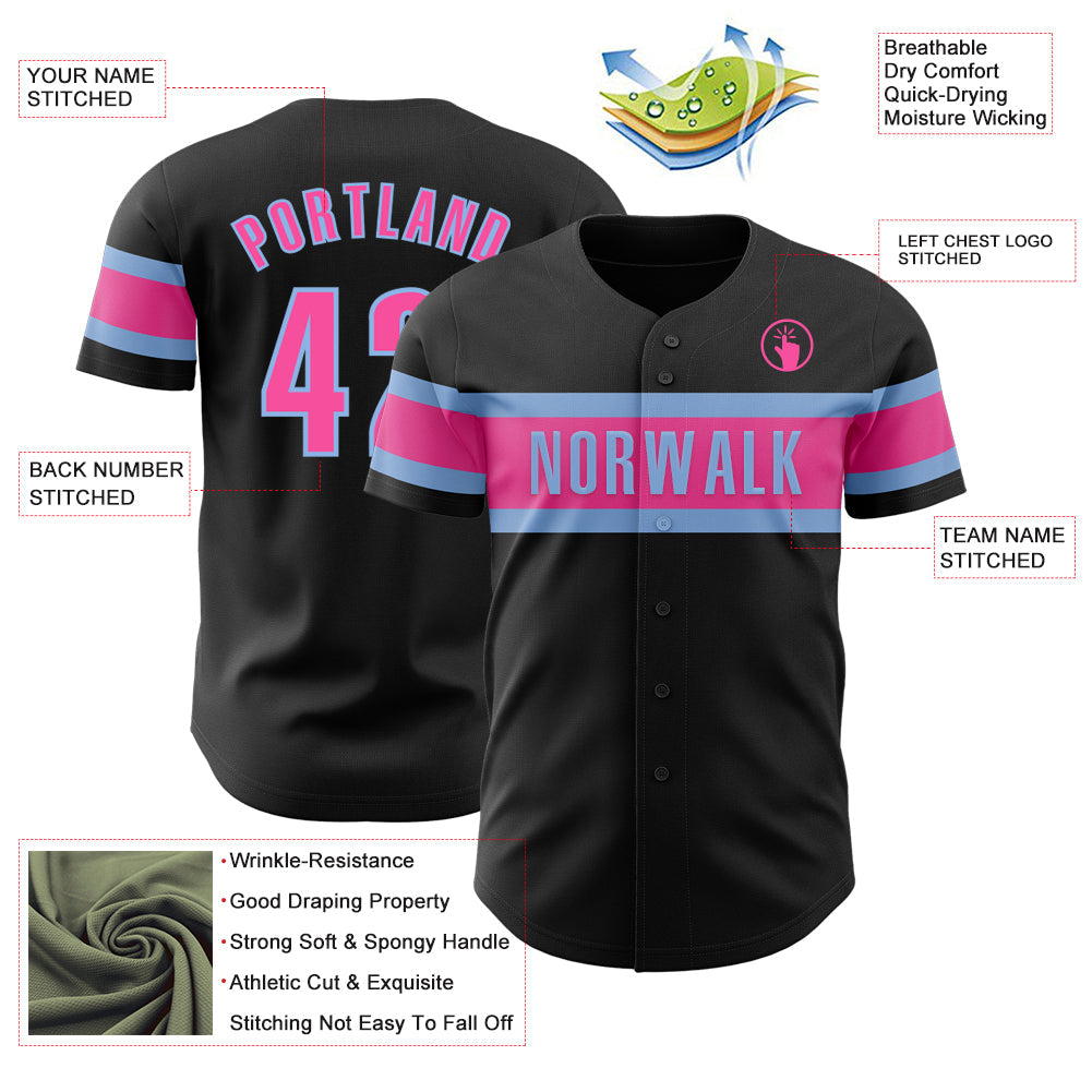 Custom Black Pink-Light Blue Authentic Baseball Jersey T-Shirts, Hoodie, Sweatshirt | WearSparks.com (Image 3)