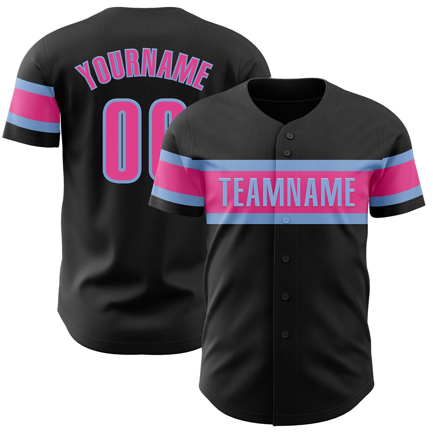 Custom Black Pink-Light Blue Authentic Baseball Jersey T-Shirts, Hoodie, Sweatshirt | WearSparks.com (Image 1)