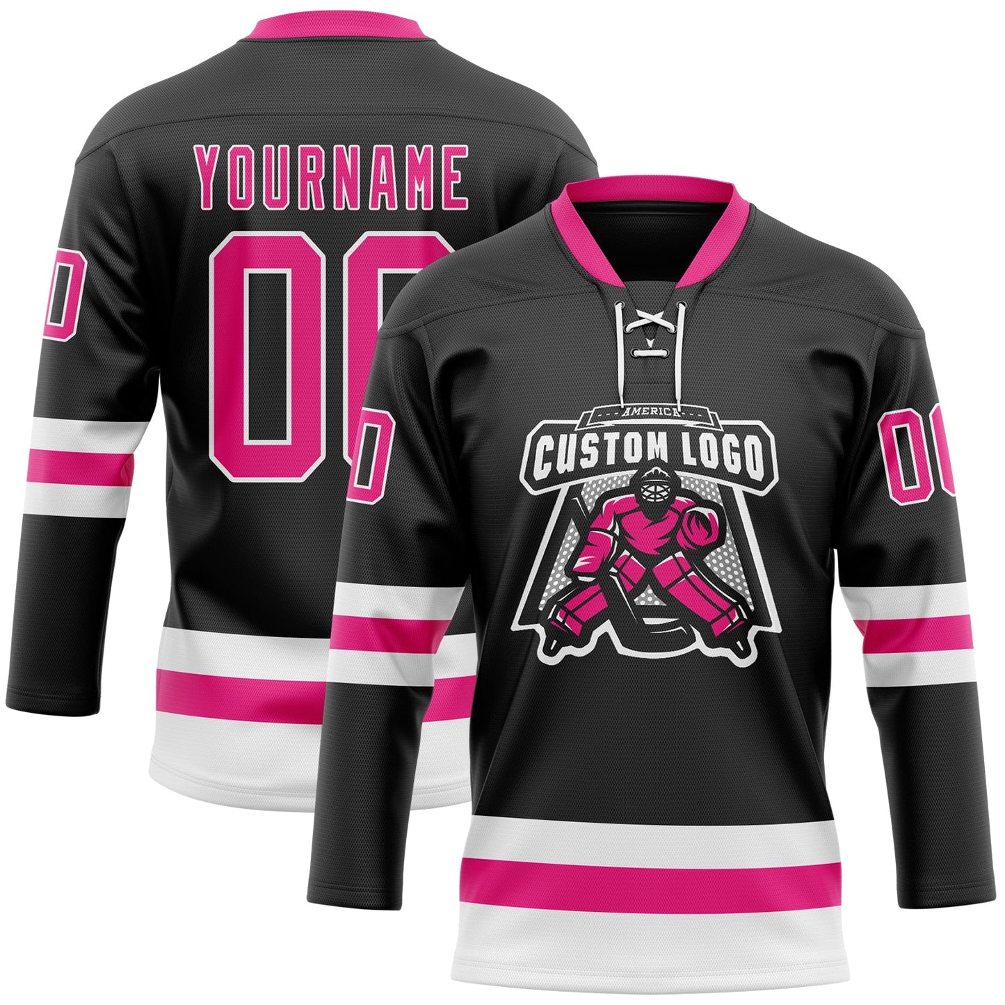 Custom Black Hot Pink-White Hockey Lace Neck Jersey T-Shirts, Hoodie, Sweatshirt | WearSparks.com (Image 2)