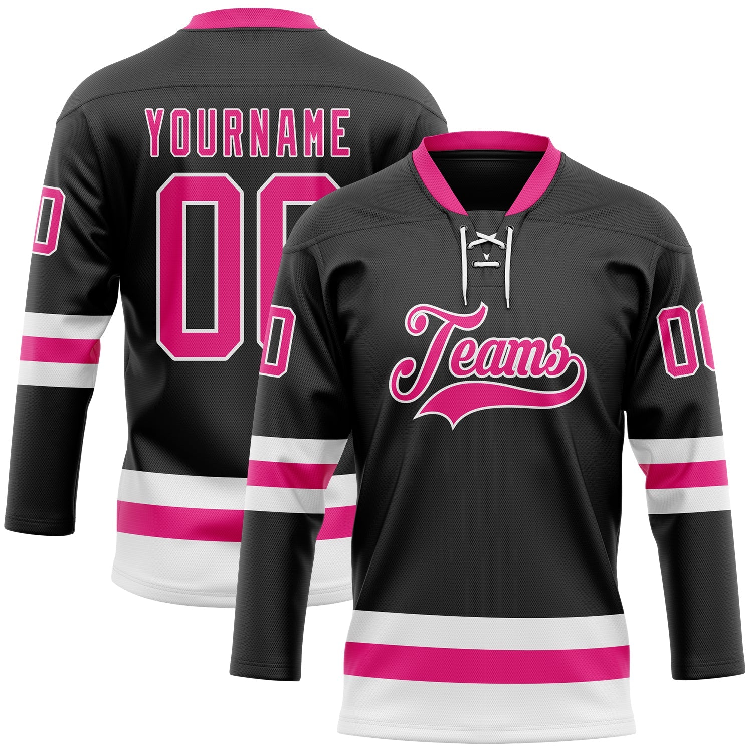 Custom Black Hot Pink-White Hockey Lace Neck Jersey T-Shirts, Hoodie, Sweatshirt | WearSparks.com (Image 1)