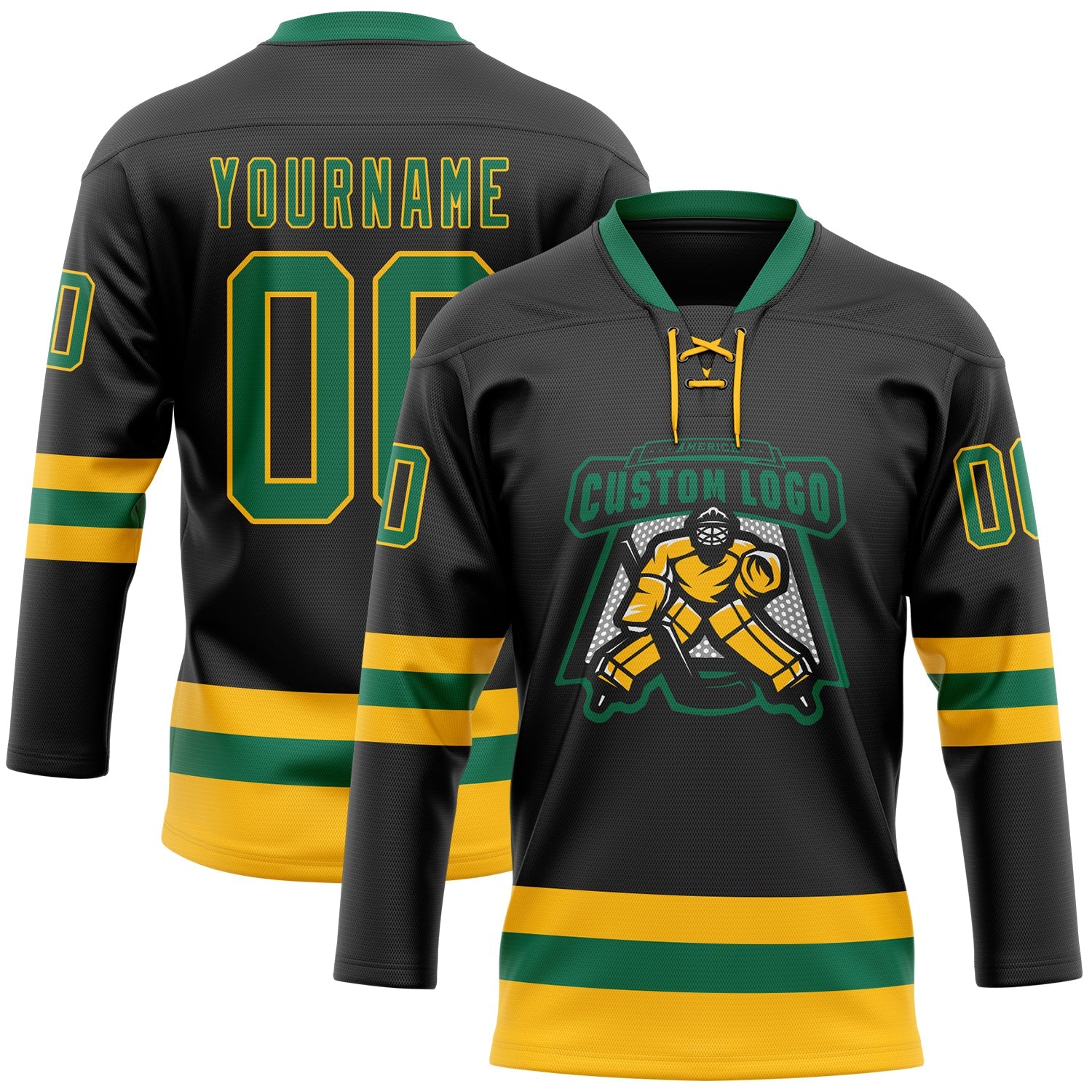Custom Black Kelly Green-Gold Hockey Lace Neck Jersey T-Shirts, Hoodie, Sweatshirt | WearSparks.com (Image 2)