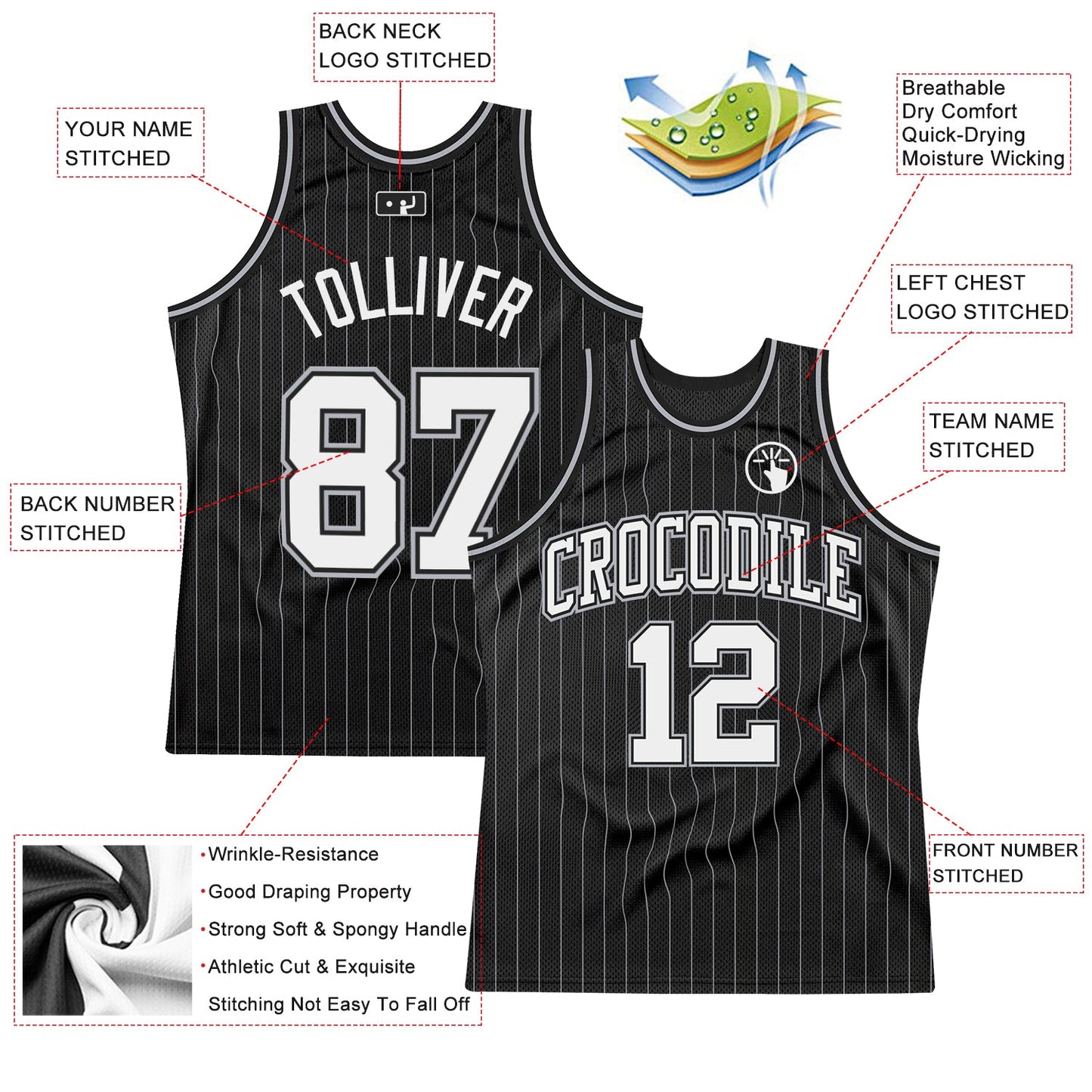 Custom Black Gray Pinstripe White Authentic Basketball Jersey T-Shirts, Hoodie, Sweatshirt | WearSparks.com (Image 2)