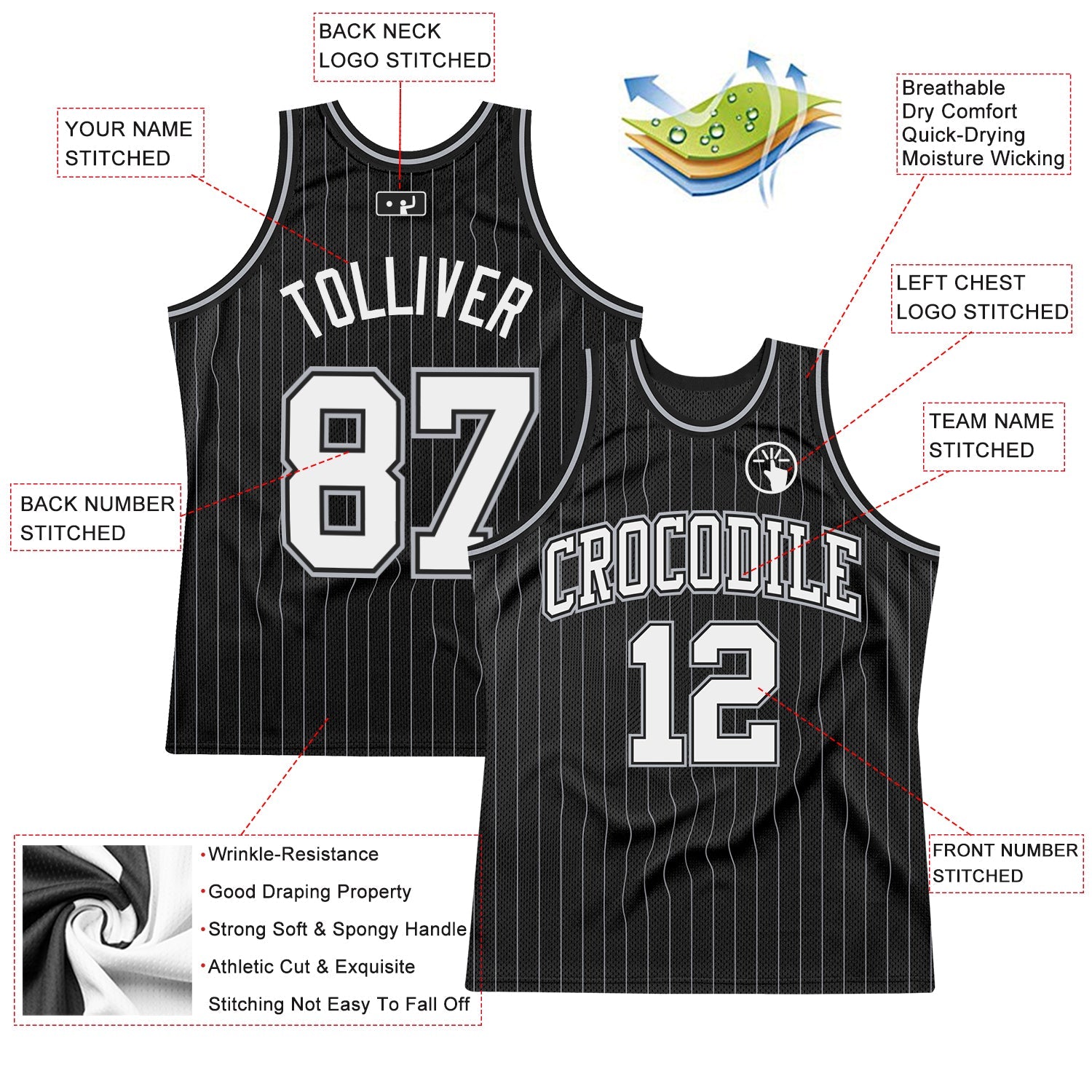 Custom Black Gray Pinstripe White Authentic Basketball Jersey T-Shirts, Hoodie, Sweatshirt | WearSparks.com (Image 2)