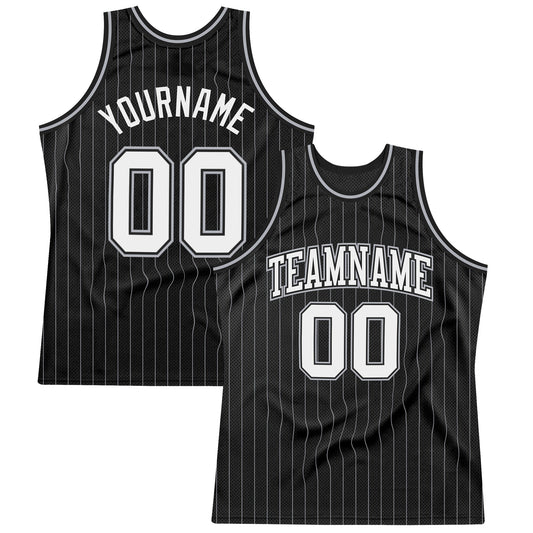 Custom Black Gray Pinstripe White Authentic Basketball Jersey T-Shirts, Hoodie, Sweatshirt | WearSparks.com (Image 1)