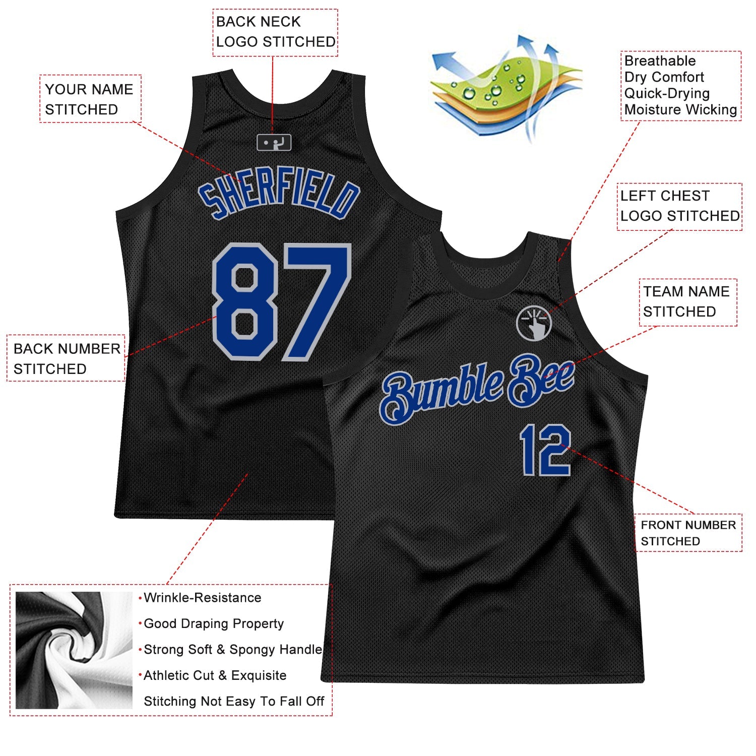 Custom Black Royal-Gray Authentic Throwback Basketball Jersey T-Shirts, Hoodie, Sweatshirt | WearSparks.com (Image 2)