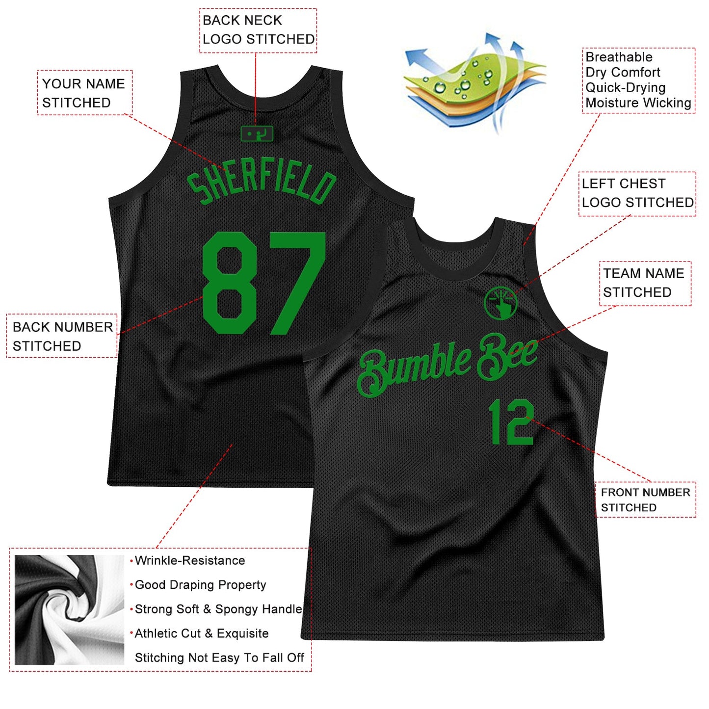 Custom Black Grass Green Authentic Throwback Basketball Jersey T-Shirts, Hoodie, Sweatshirt | WearSparks.com (Image 2)