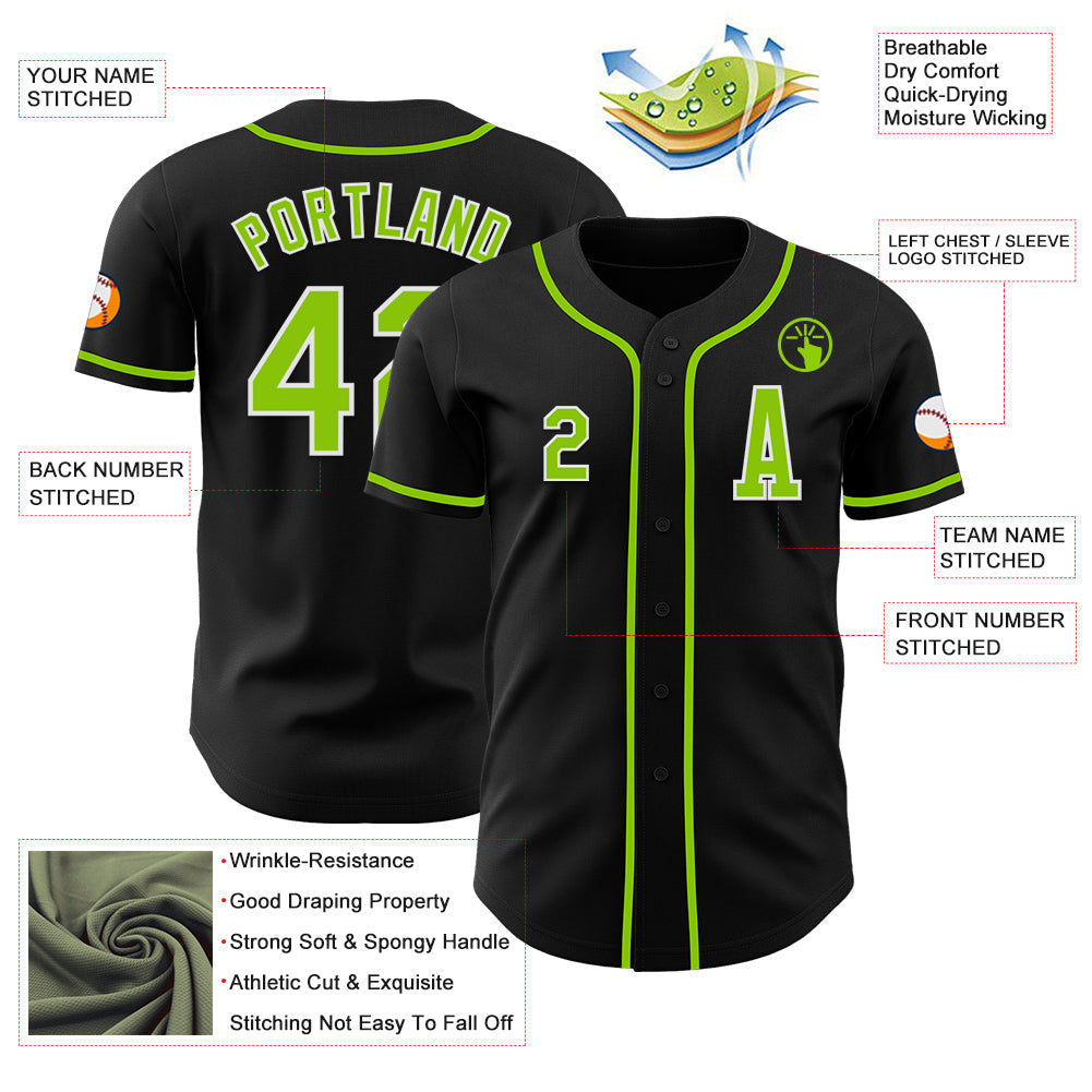 Custom Black Neon Green-White Authentic Baseball Jersey T-Shirts, Hoodie, Sweatshirt | WearSparks.com (Image 2)