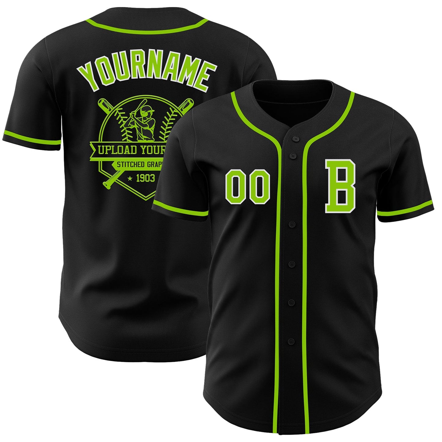 Custom Black Neon Green-White Authentic Baseball Jersey T-Shirts, Hoodie, Sweatshirt | WearSparks.com (Image 5)