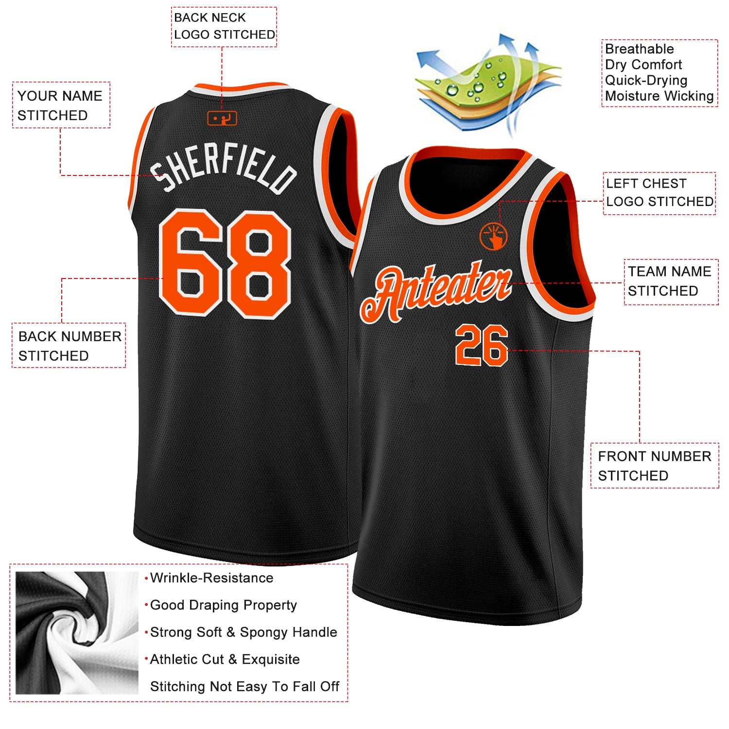 Custom Black Orange-White Authentic Basketball Jersey T-Shirts, Hoodie, Sweatshirt | WearSparks.com (Image 2)