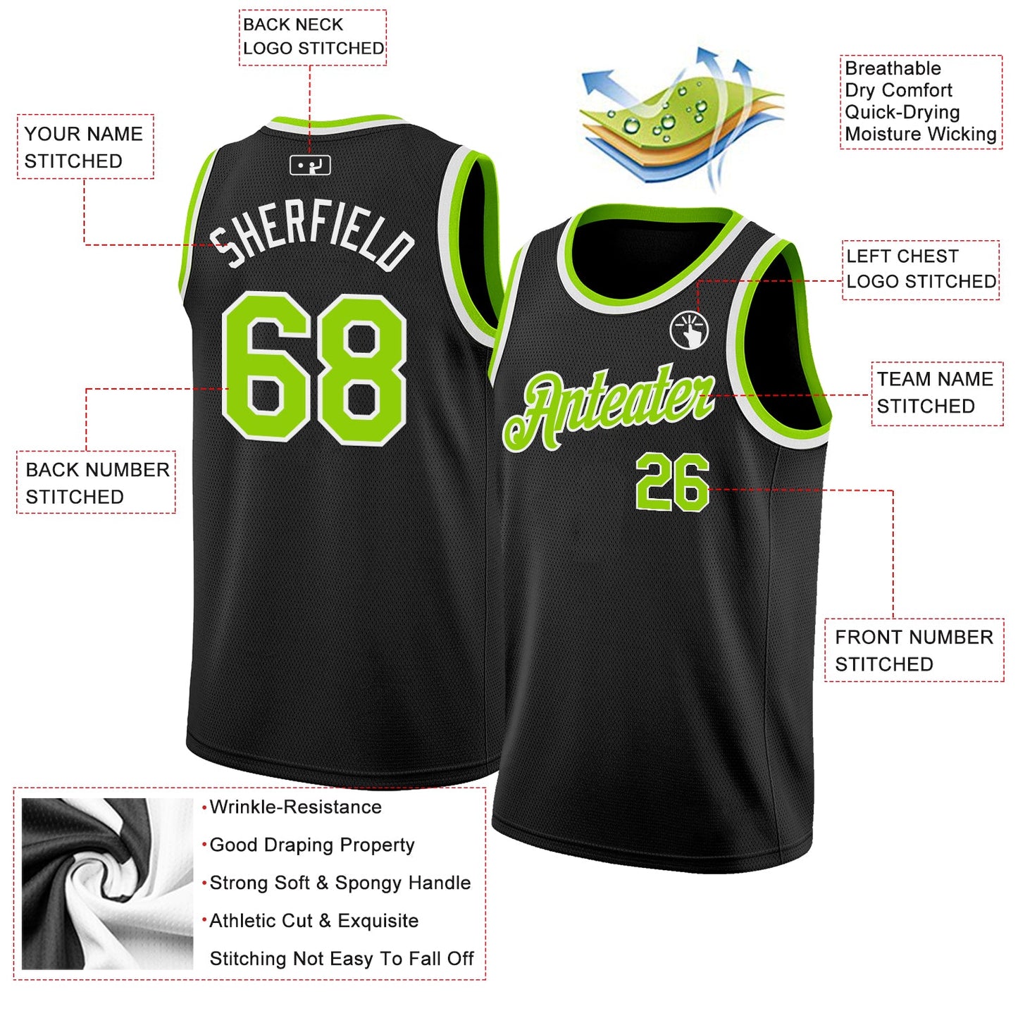 Custom Black Neon Green-White Authentic Basketball Jersey T-Shirts, Hoodie, Sweatshirt | WearSparks.com (Image 2)
