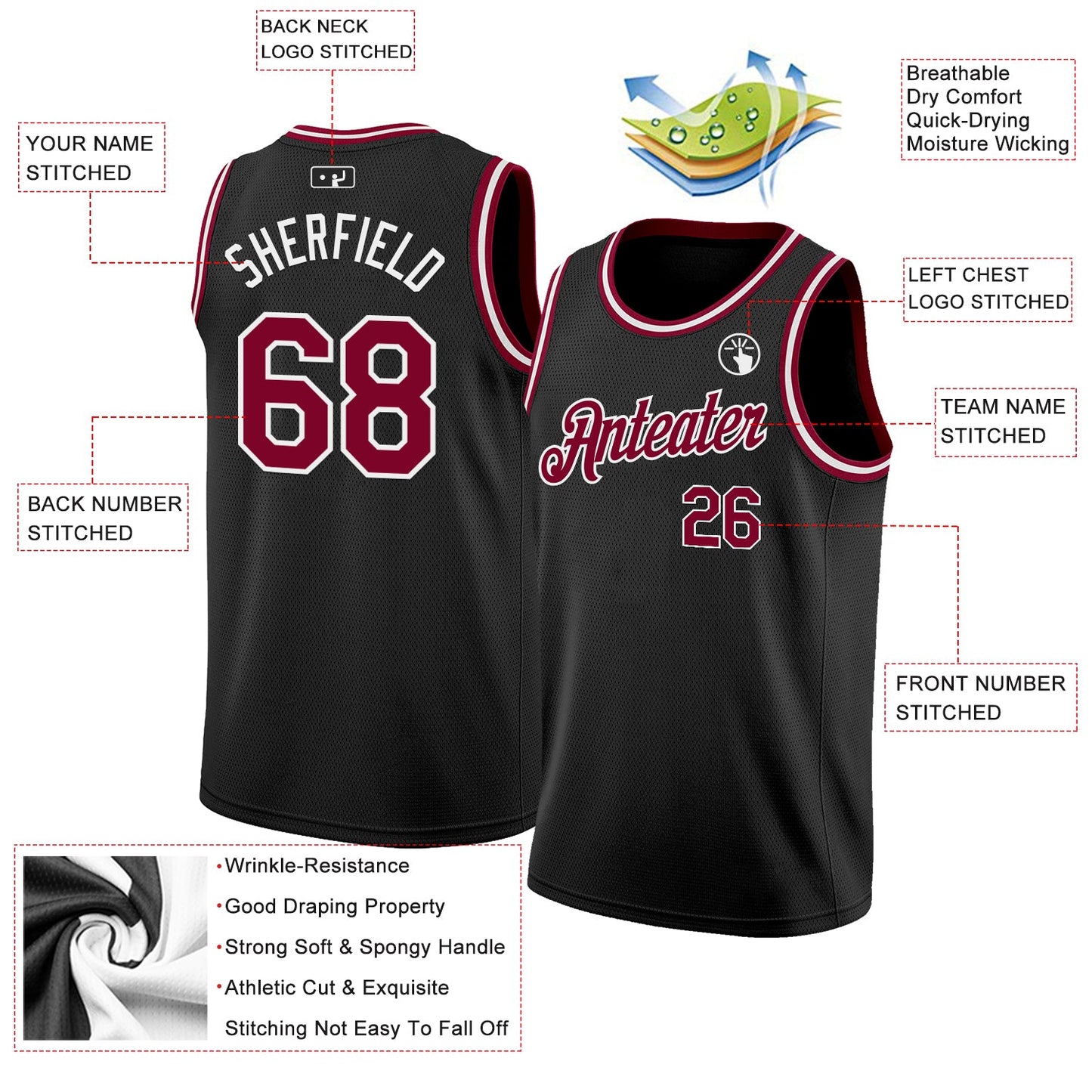 Custom Black Maroon-White Authentic Basketball Jersey T-Shirts, Hoodie, Sweatshirt | WearSparks.com (Image 2)