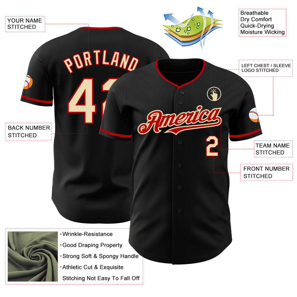 Custom Black Cream-Red Authentic Baseball Jersey T-Shirts, Hoodie, Sweatshirt | WearSparks.com (Image 3)