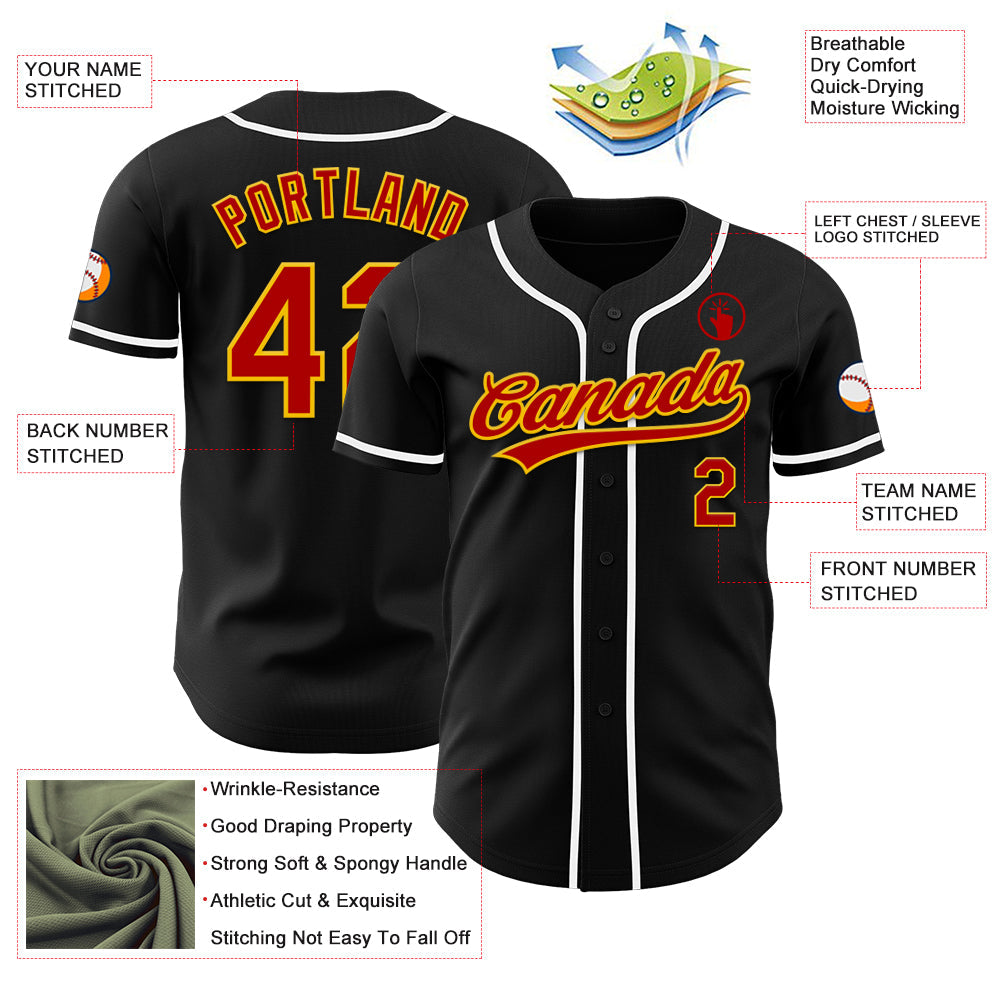 Custom Black Red-Yellow Authentic Baseball Jersey