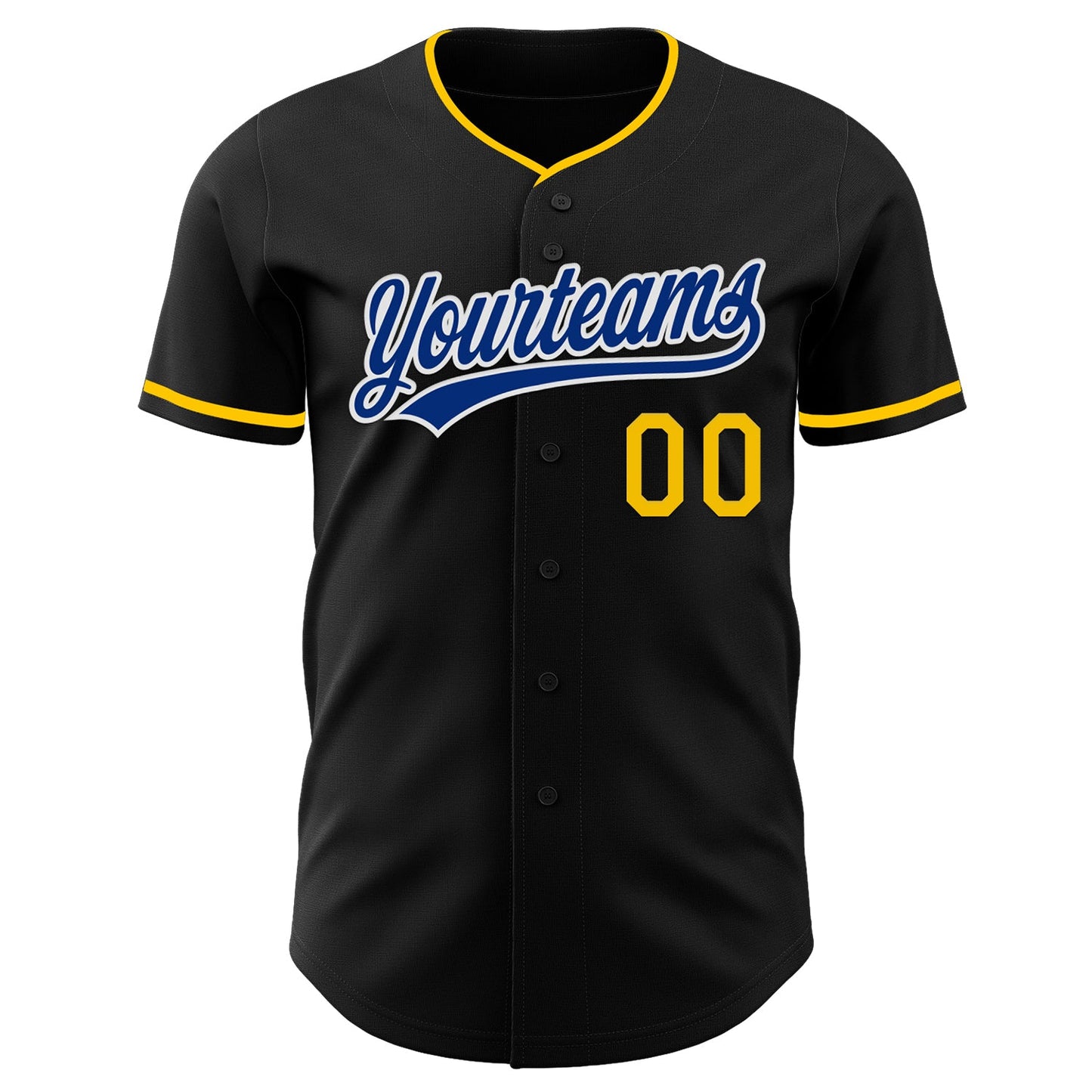 Custom Black Royal Yellow-White Authentic Baseball Jersey