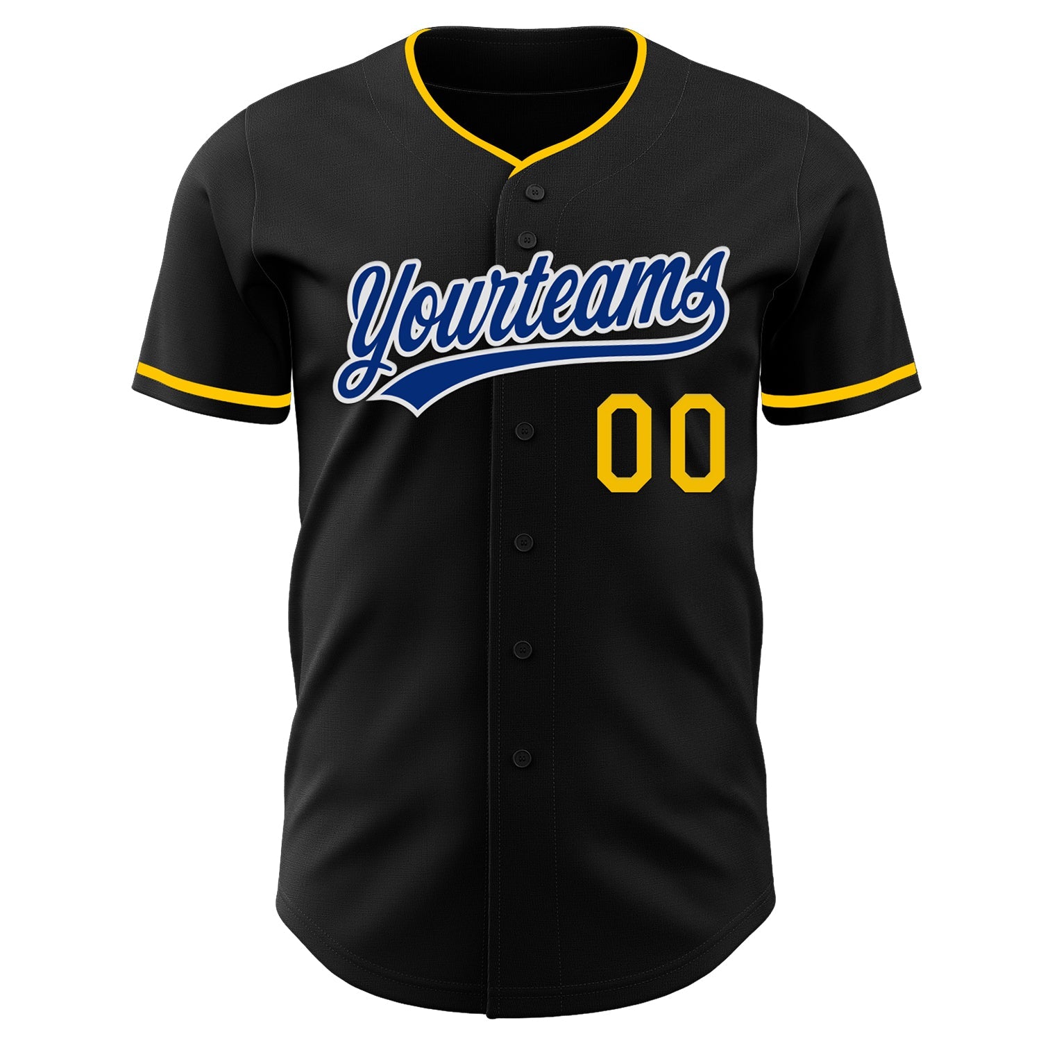 Custom Black Royal Yellow-White Authentic Baseball Jersey
