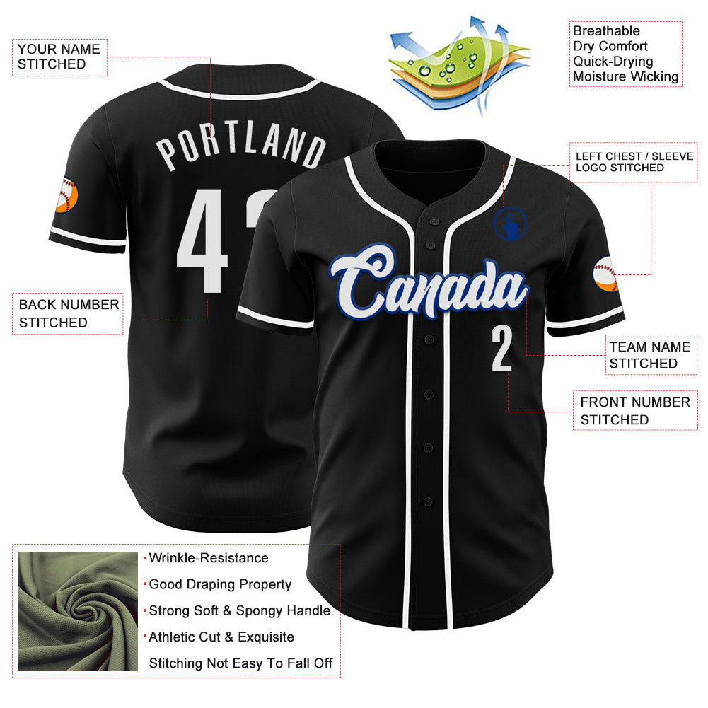 Custom Black White-Royal Authentic Baseball Jersey