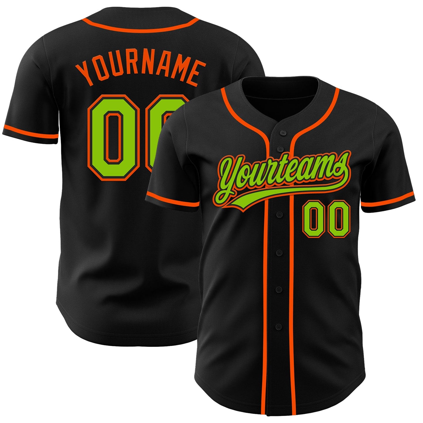 Custom Black Neon Green-Orange Authentic Baseball Jersey