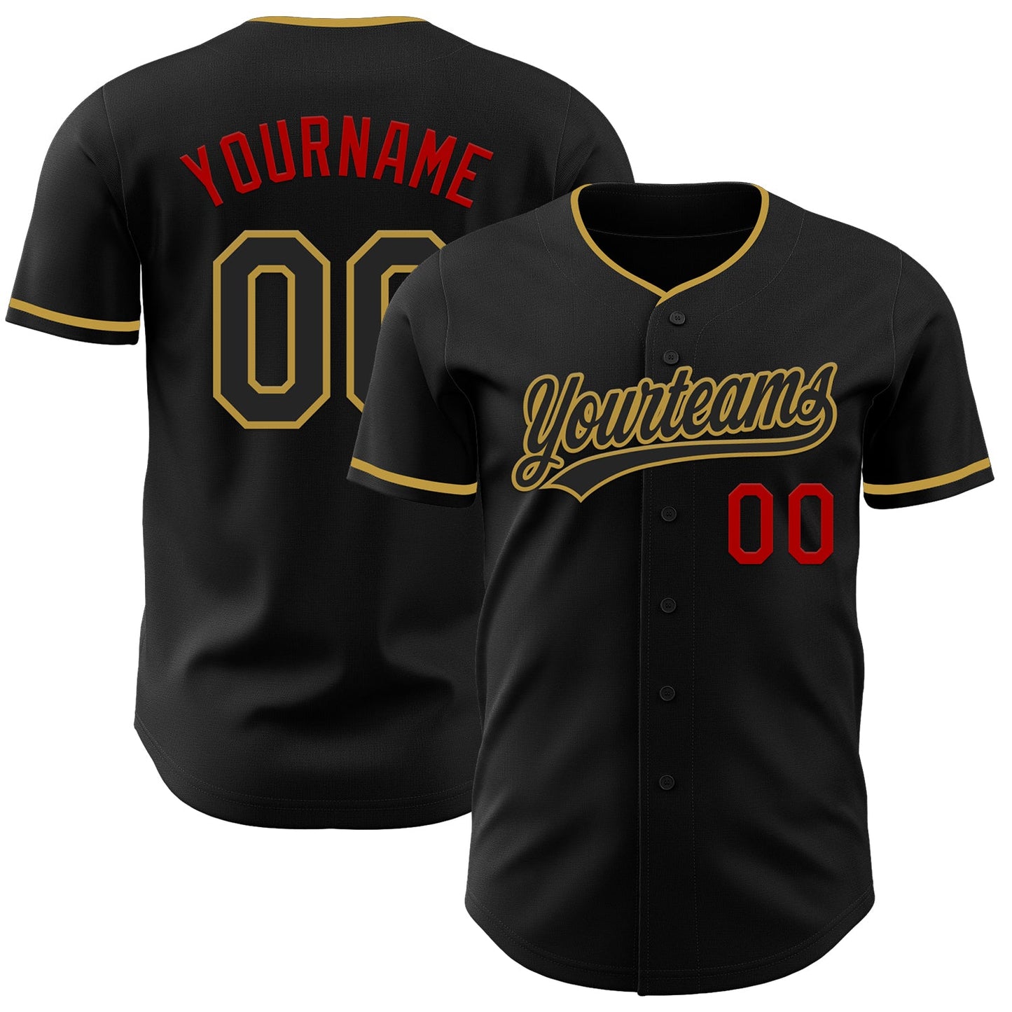 Custom Black Old Gold-Red Authentic Baseball Jersey
