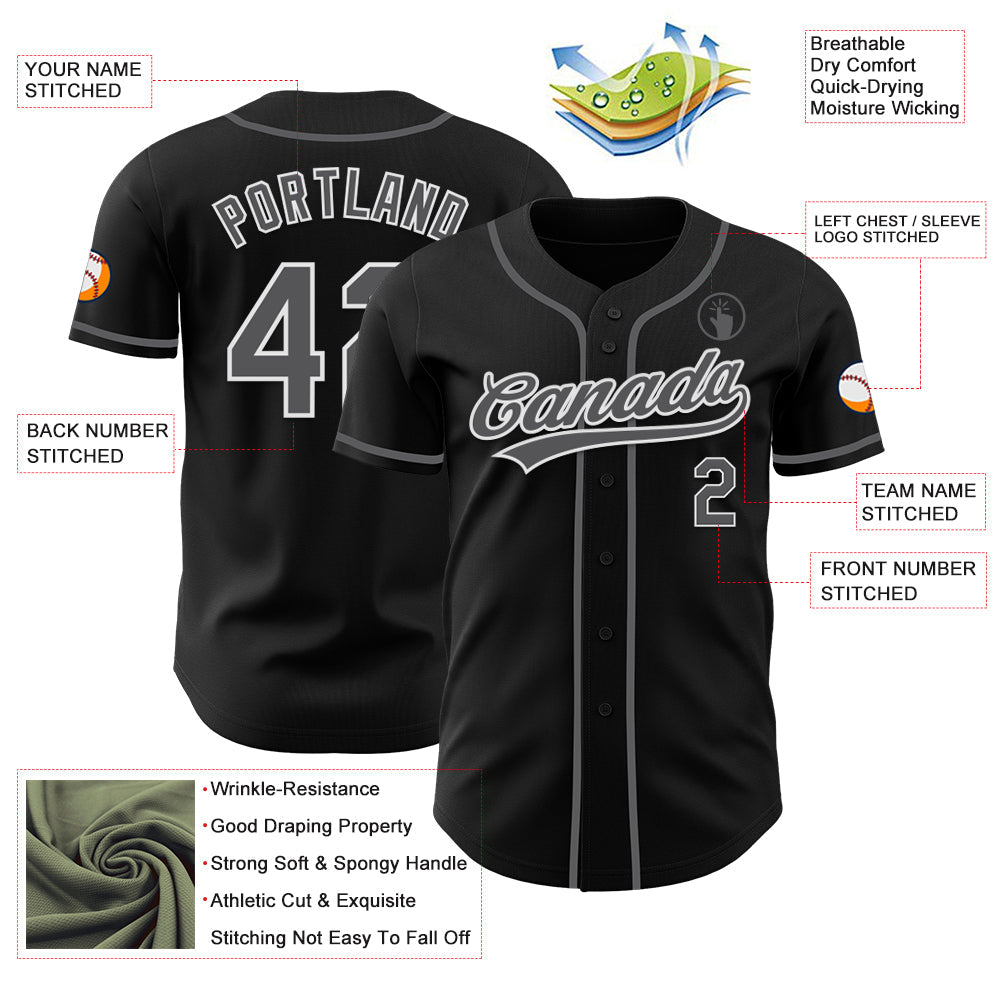 Custom Black Steel Gray-White Authentic Baseball Jersey