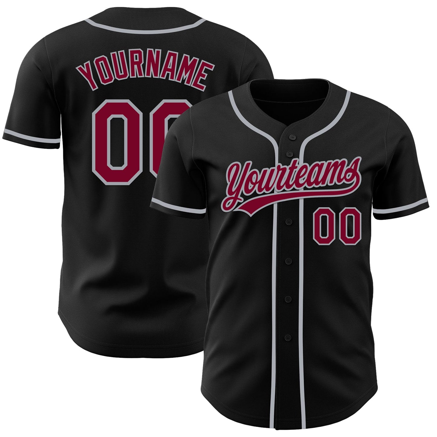 Custom Black Maroon-Gray Authentic Baseball Jersey