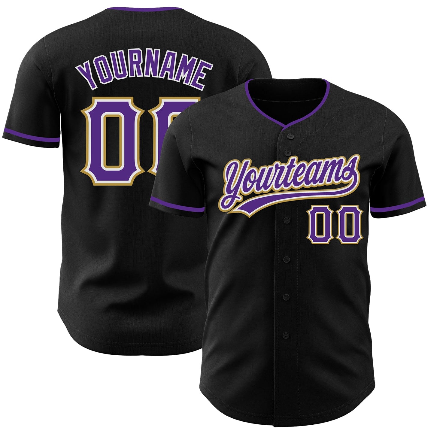 Custom Black Purple White-Old Gold Authentic Baseball Jersey