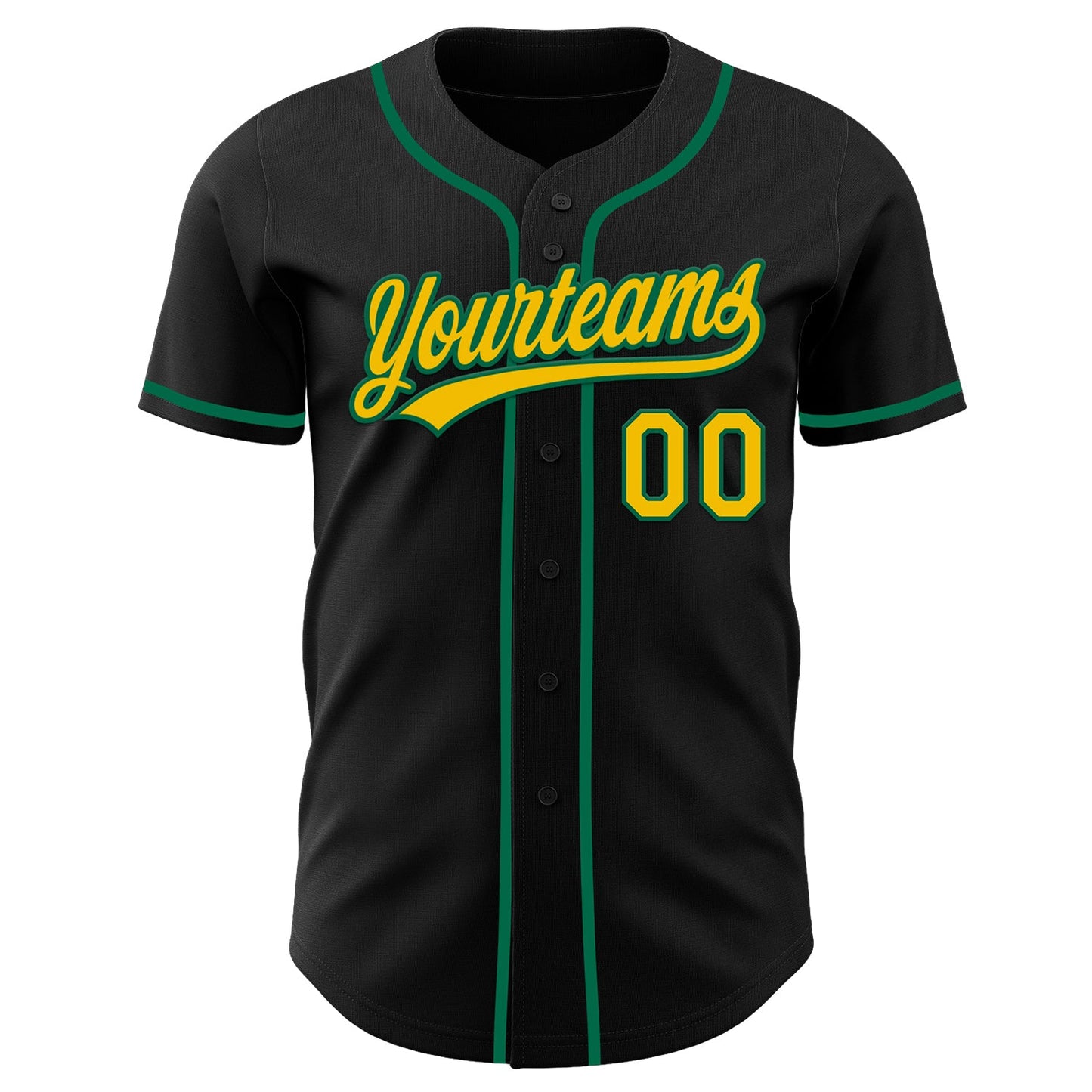 Custom Black Yellow-Kelly Green Authentic Baseball Jersey