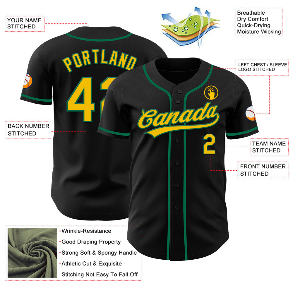 Custom Black Yellow-Kelly Green Authentic Baseball Jersey