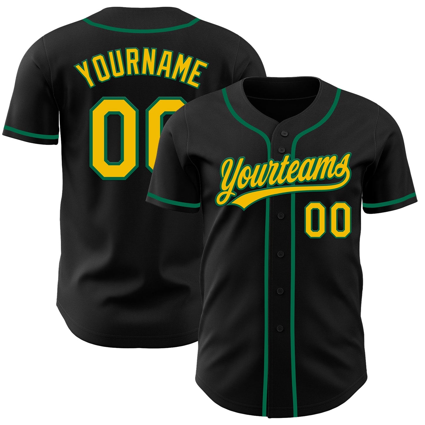 Custom Black Yellow-Kelly Green Authentic Baseball Jersey