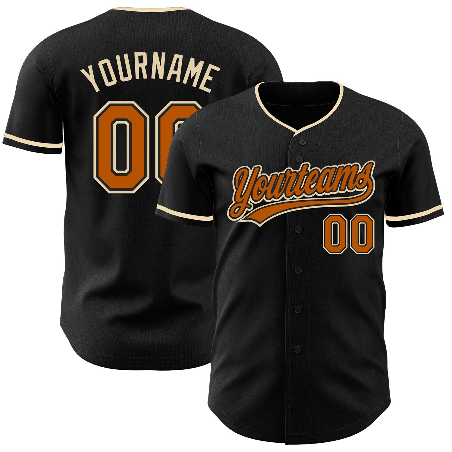 Custom Black Texas Orange-Cream Authentic Baseball Jersey