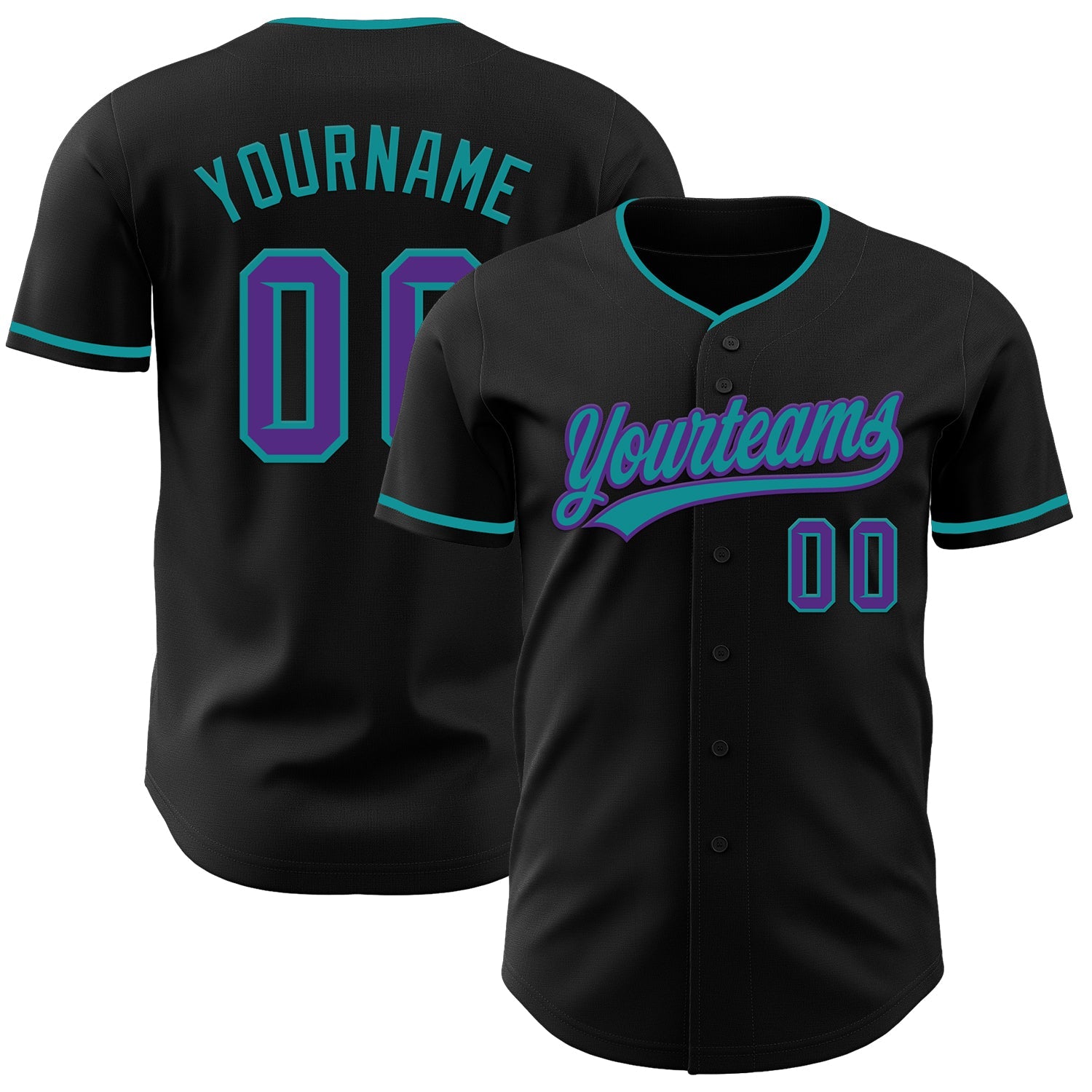 Custom Black Purple-Teal Authentic Baseball Jersey