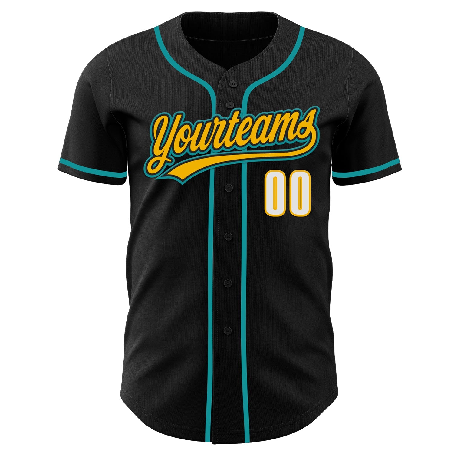 Custom Black Gold Teal-White Authentic Baseball Jersey
