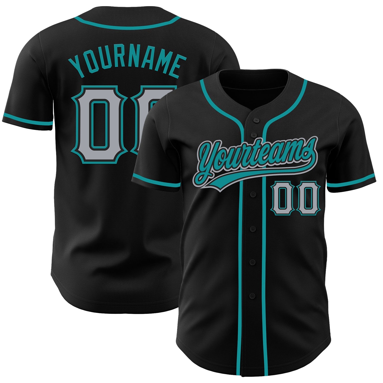 Custom Black Gray-Teal Authentic Baseball Jersey