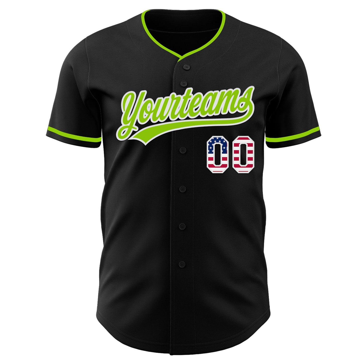 Custom Black USA Flag Neon Green-White Authentic Baseball Jersey
