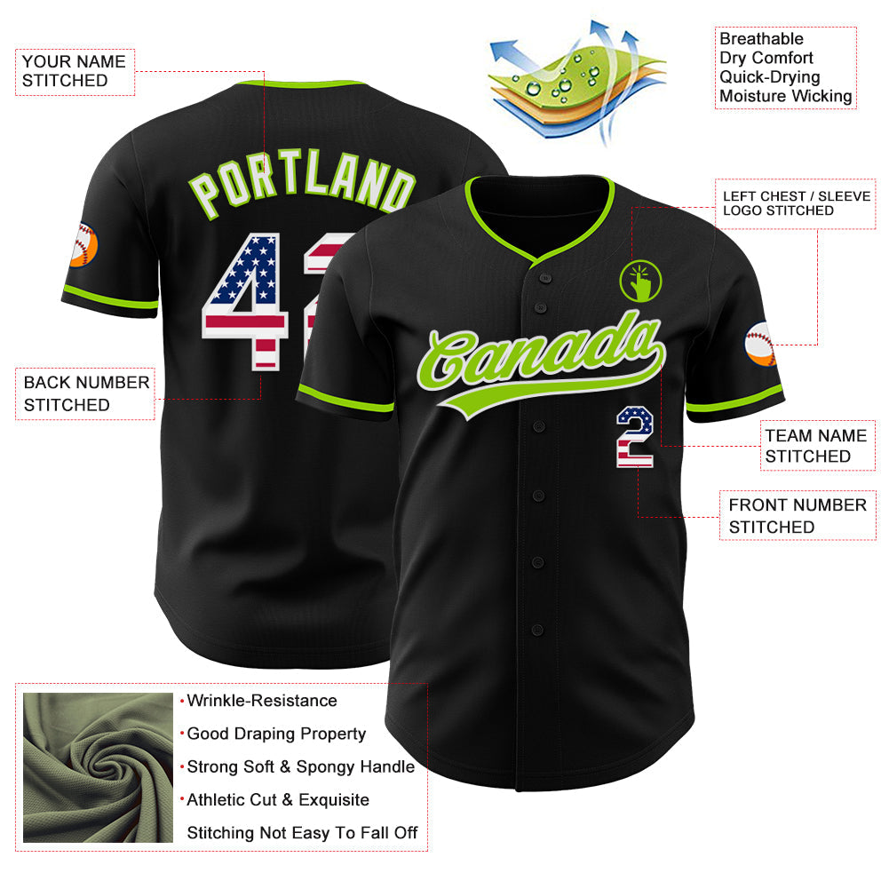 Custom Black USA Flag Neon Green-White Authentic Baseball Jersey