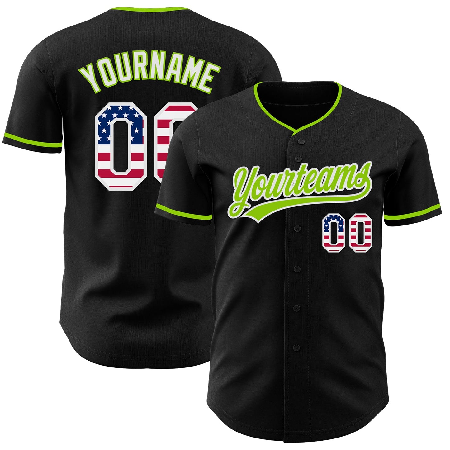 Custom Black USA Flag Neon Green-White Authentic Baseball Jersey