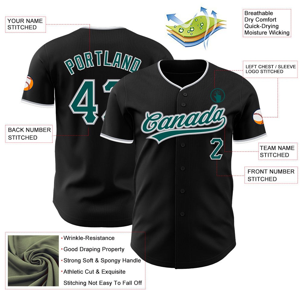 Custom Black Midnight Green Gray-White Authentic Baseball Jersey