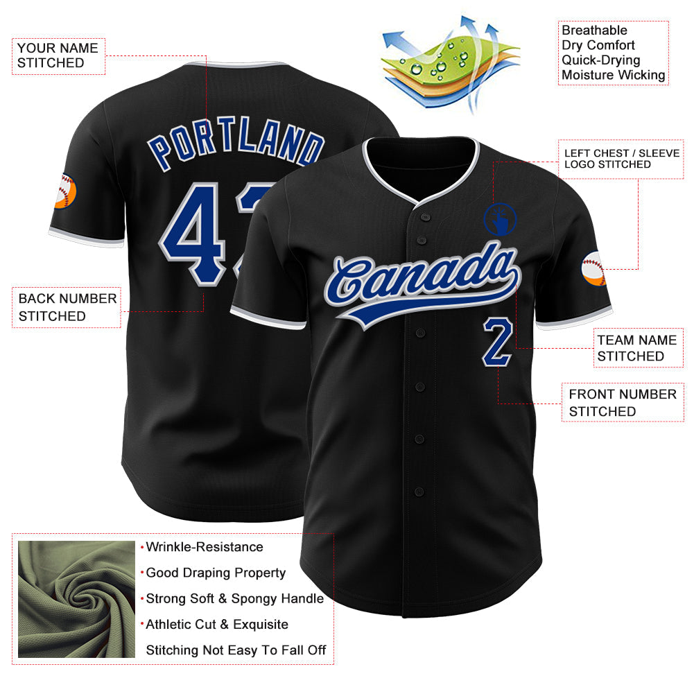Custom Black Royal Gray-White Authentic Baseball Jersey