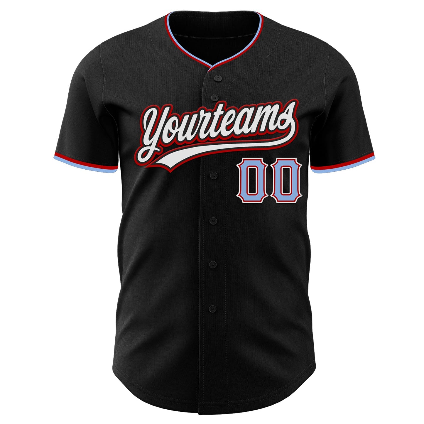 Custom Black Light Blue Red-White Authentic Baseball Jersey