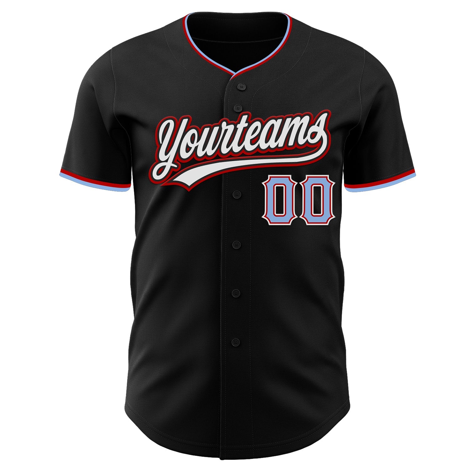 Custom Black Light Blue Red-White Authentic Baseball Jersey