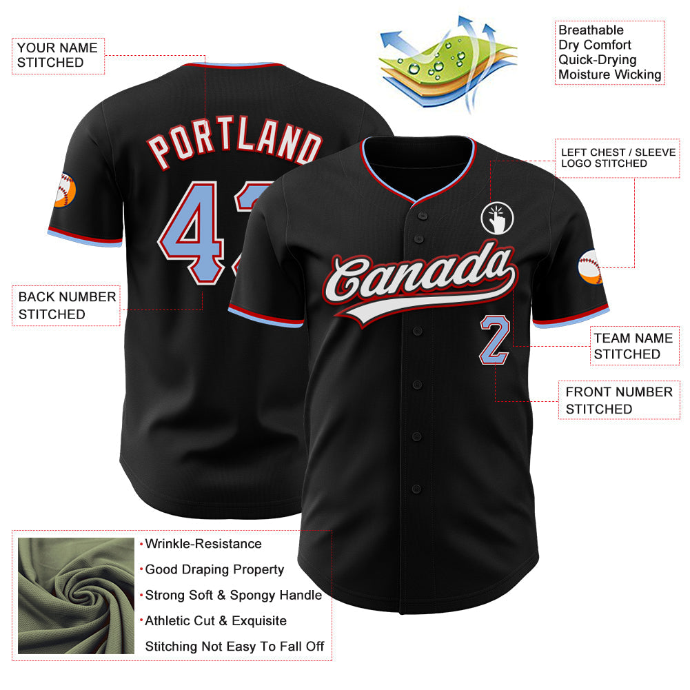 Custom Black Light Blue Red-White Authentic Baseball Jersey