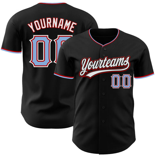 Custom Black Light Blue Red-White Authentic Baseball Jersey