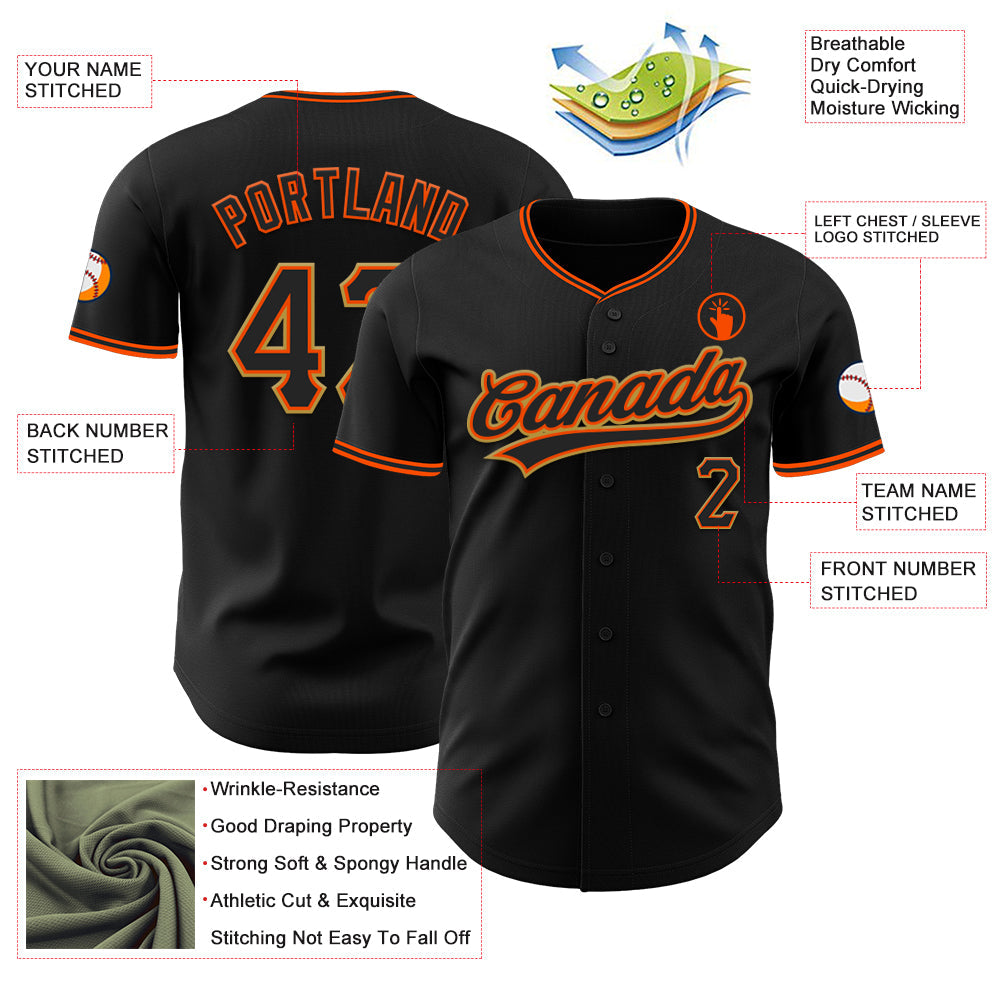 Custom Black Orange-Old Gold Authentic Baseball Jersey