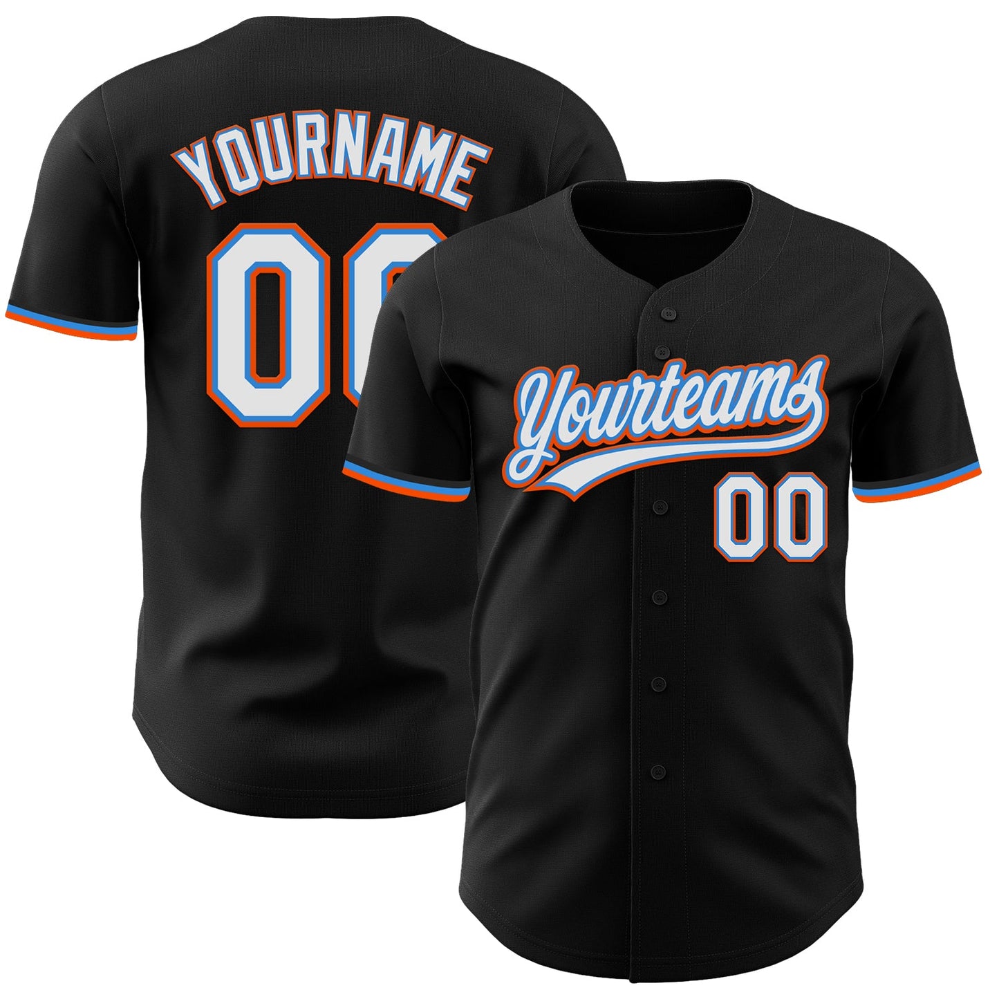 Custom Black White Electric Blue-Orange Authentic Baseball Jersey