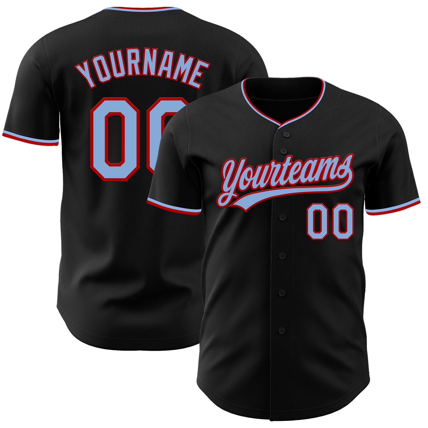 Custom Black Light Blue-Red Authentic Baseball Jersey