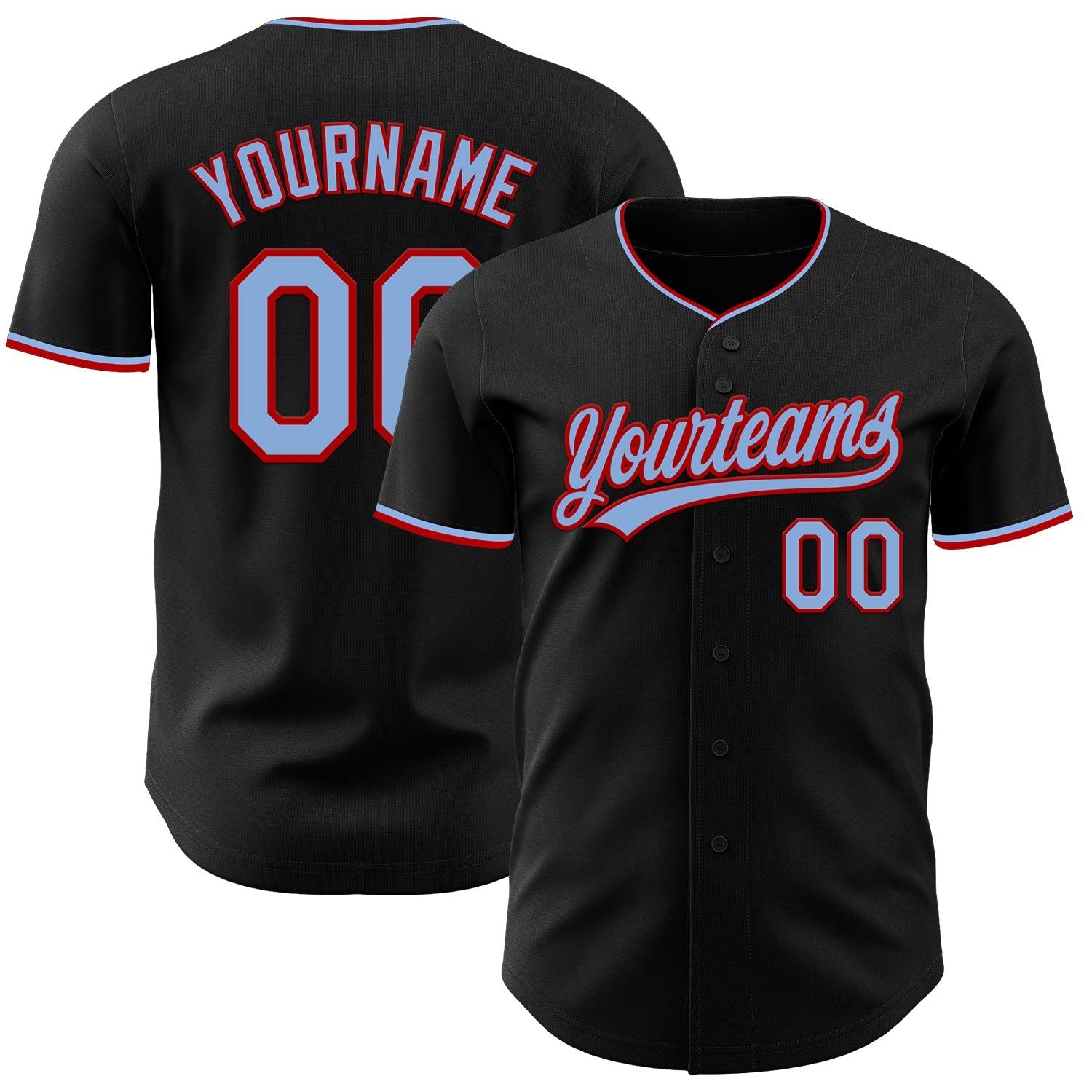 Custom Black Light Blue-Red Authentic Baseball Jersey