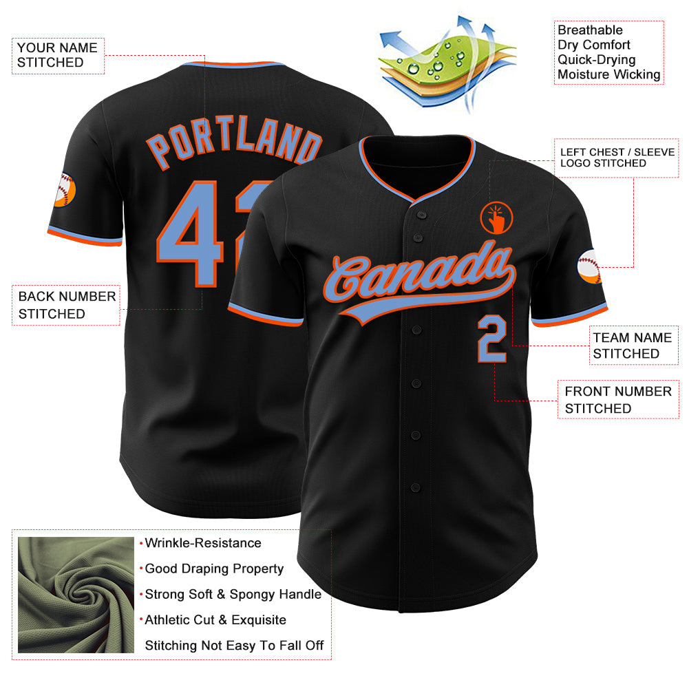 Custom Black Powder Blue-Orange Authentic Baseball Jersey