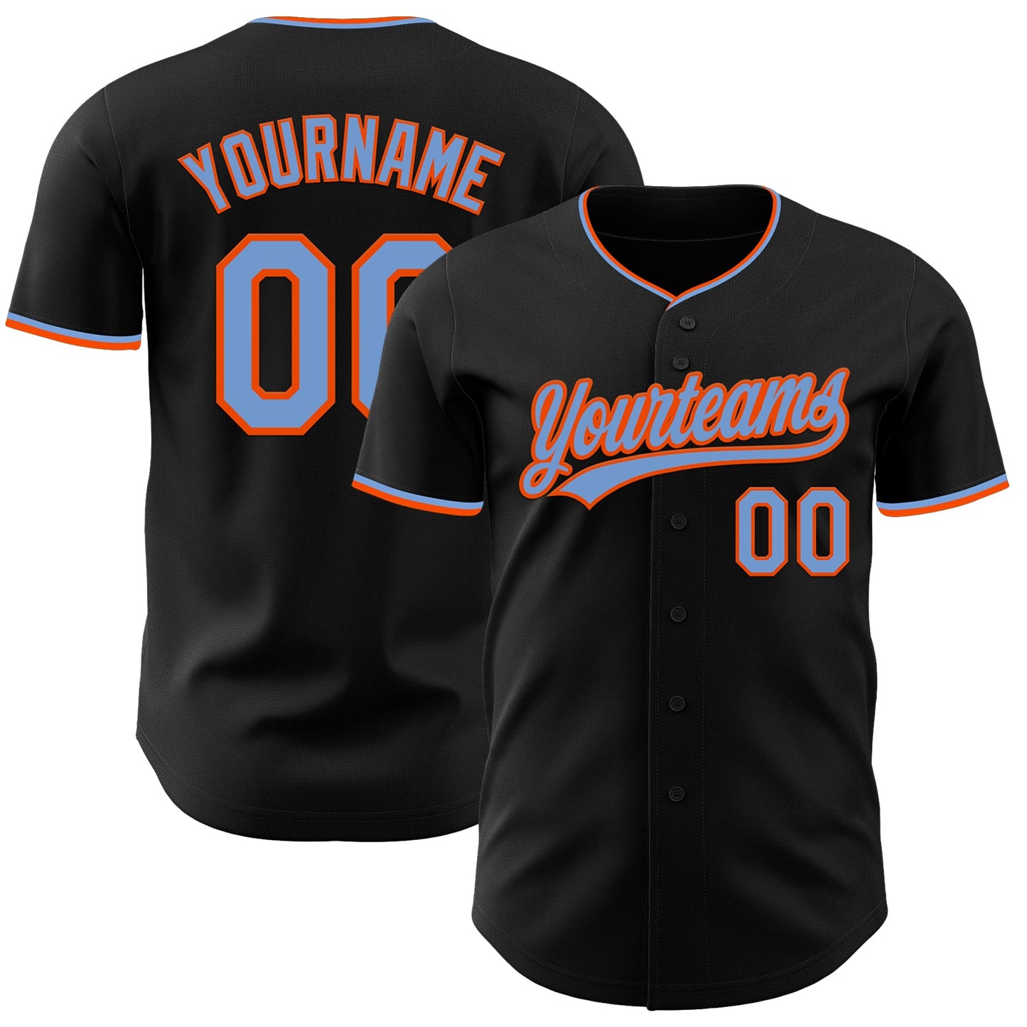 Custom Black Powder Blue-Orange Authentic Baseball Jersey